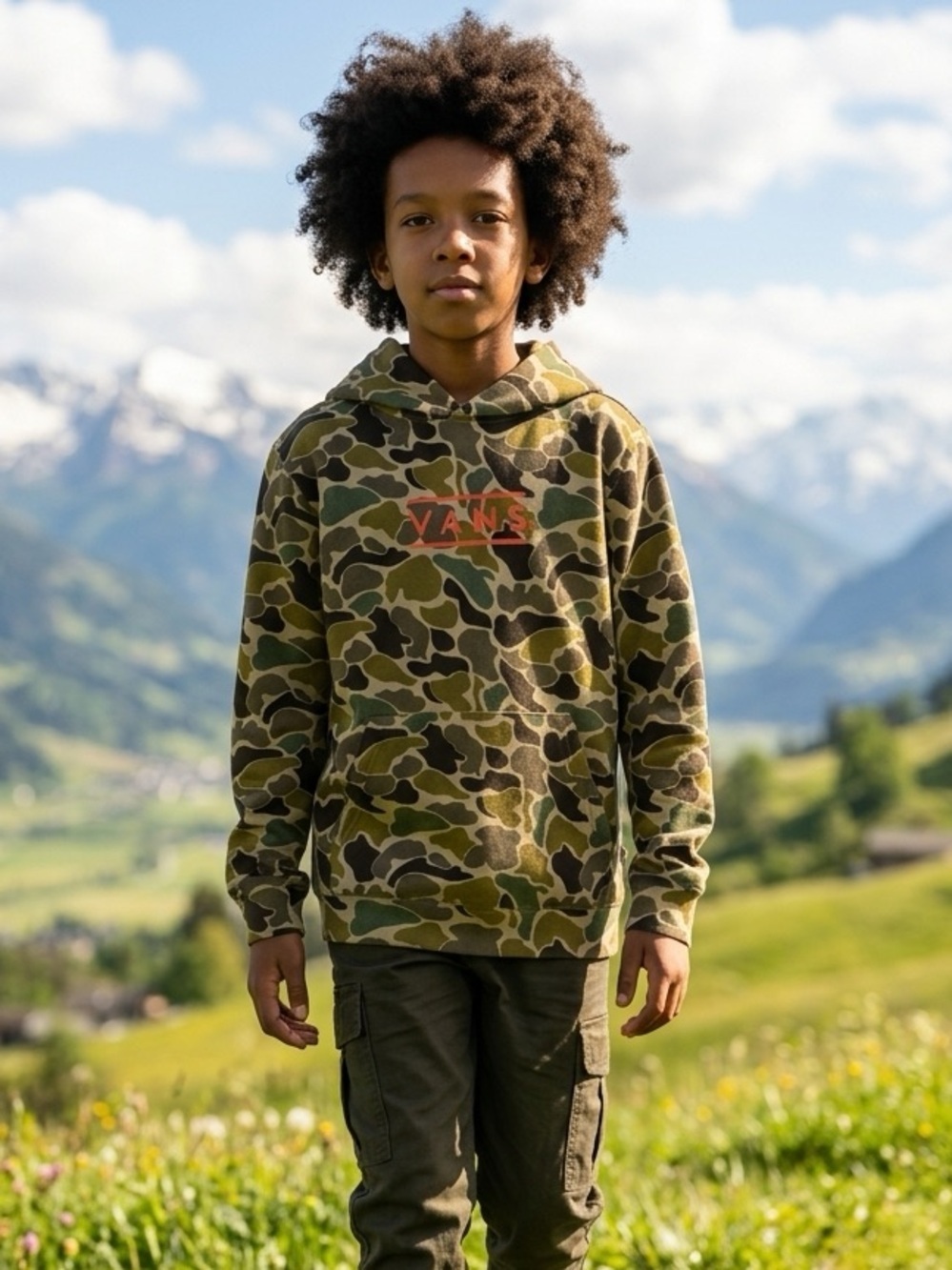 NWT VANS Unisex Camo Hoodie with Orange Logo - Size Medium